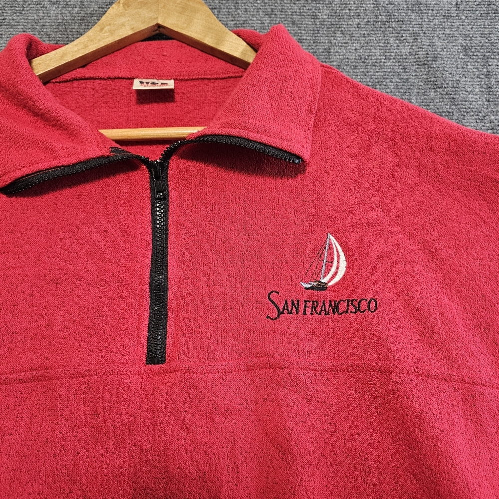VTG USA SAN FRANCISCO Tourism TERRY CLOTH 1/4 Zip Pullover Jacket XL Pockets